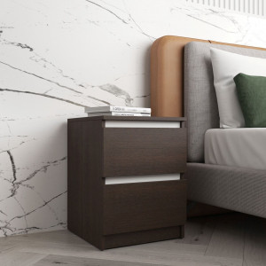 Тумба приліжкова на 2 висувні шухляди з фасадами без ручок R-5 400x400х530 мм Венге Темний-Білі планки Тумба приліжкова на 2 висувні шухляди з фасадами без ручок R-5 400x400х530 мм Венге Темний-Білі планки