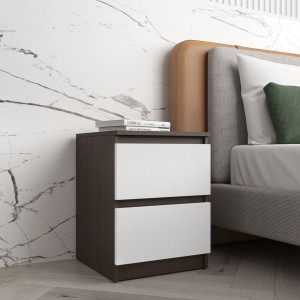 Тумба приліжкова на 2 висувні шухляди з фасадами без ручок R-5 400x400х530 мм Венге Темний-Білий фасад Тумба приліжкова на 2 висувні шухляди з фасадами без ручок R-5 400x400х530 мм Венге Темний-Білий фасад