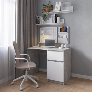 Комп'ютерний стіл з тумбою праворуч з фасадами без ручок R-18 1000x755x600 Бетон-Білий фасад
