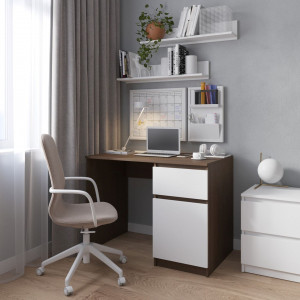 Комп'ютерний стіл з тумбою праворуч з фасадами без ручок R-18 1000x755x600 Венге Темний-Білий фасад Комп'ютерний стіл з тумбою праворуч з фасадами без ручок R-18 1000x755x600 Венге Темний-Білий фасад