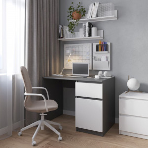 Комп'ютерний стіл з тумбою праворуч з фасадами без ручок R-18 1000x755x600 Антрацит-Білий фасад