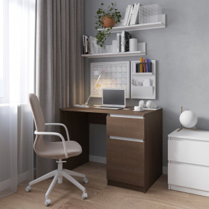 Комп'ютерний стіл з тумбою праворуч з фасадами без ручок R-18 1000x755x600 R-18 1000x755x600 Венге Темний-Білі планки 