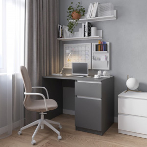 Комп'ютерний стіл з тумбою праворуч з фасадами без ручок R-18 1000x755x600 Антрацит-Білі планки