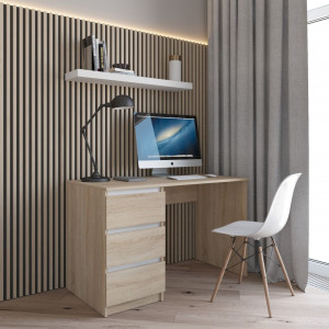 Комп'ютерний стіл стелаж із тумбою ліворуч на три висувних шухляди R-13 1200x755x600 Дуб Сонома \ Білі планки