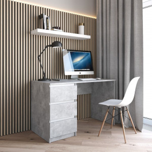 Комп'ютерний стіл стелаж із тумбою ліворуч на три висувних шухляди R-13 1200x755x600 Бетон \ Білі планки