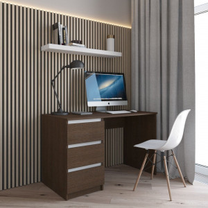 Комп'ютерний стіл стелаж із тумбою ліворуч на три висувних шухляди R-13 1200x755x600 Венге Темний \ Білі планки Комп'ютерний стіл стелаж із тумбою ліворуч на три висувних шухляди R-13 1200x755x600 Венге Темний \ Білі планки