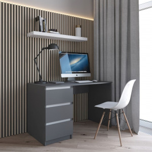 Комп'ютерний стіл стелаж із тумбою ліворуч на три висувних шухляди R-13 1200x755x600 Антрацит / Білі планки