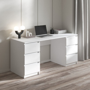 Комп'ютерний стіл з двома тумбами на 6 висувних ящиків R-2 1600x755x600 Білий