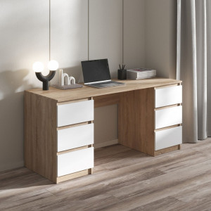 Комп'ютерний стіл з двома тумбами на 6 висувних ящиків R-2 1600x755x600 Дуб Сонома-Білий фасад