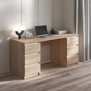 Комп'ютерний стіл з двома тумбами на 6 висувних ящиків R-2 1600x755x600 Дуб Сонома-Білі планки