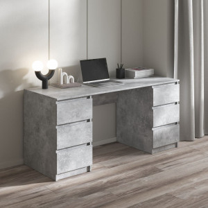 Комп'ютерний стіл з двома тумбами на 6 висувних ящиків R-2 1600x755x600 Бетон
