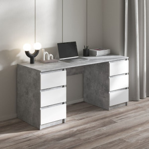Комп'ютерний стіл з двома тумбами на 6 висувних ящиків R-2 1600x755x600 Бетон-Білий фасад Комп'ютерний стіл з двома тумбами на 6 висувних ящиків R-2 1600x755x600 Бетон-Білий фасад