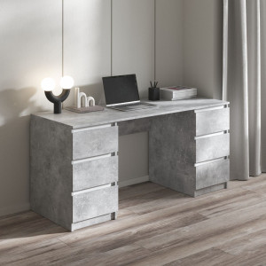 Комп'ютерний стіл з двома тумбами на 6 висувних ящиків R-2 1600x755x600 Бетон-Білі планки