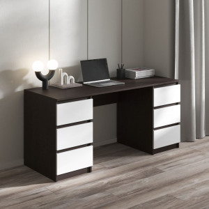 Комп'ютерний стіл з двома тумбами на 6 висувних ящиків R-2 1600x755x600 Венге Темний-Білий фасад Комп'ютерний стіл з двома тумбами на 6 висувних ящиків R-2 1600x755x600 Венге Темний-Білий фасад