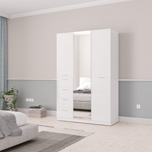 Шафа Шик 6_3Д розпашна з шухлядами та дзеркалом 1378х550х2100 Білий