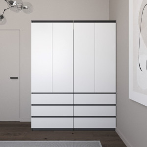 Шафа для одягу зі штангою та полицями, 6 шухляд, комплект з 2 шаф R9+R16 1604/500/2110 Антрацит-Білий фасад