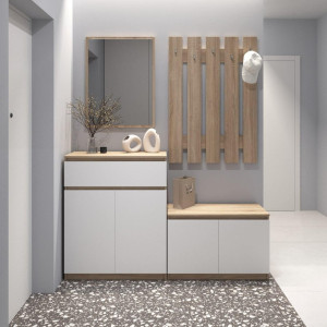 Передпокій, комплект у передпокій №2 R23+R20+D4+D5 1604x400x1950 Дуб Сонома-Білий фасад Передпокій, комплект у передпокій №2 R23+R20+D4+D5 1604x400x1950 Дуб Сонома-Білий фасад