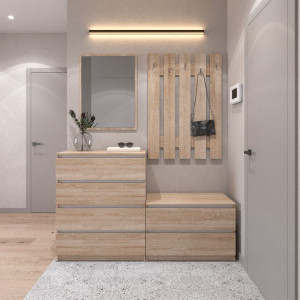 Передпокій, комплект у передпокій №1 R4+R19+D4+D5 1604x400x1950 Дуб Сонома-Білі планки Передпокій, комплект у передпокій №1 R4+R19+D4+D5 1604x400x1950 Дуб Сонома-Білі планки