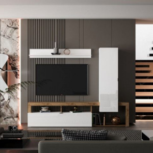 Меблева стінка Nexon SET 1 2190х350х1720 дуб крафт табако/білий глянець