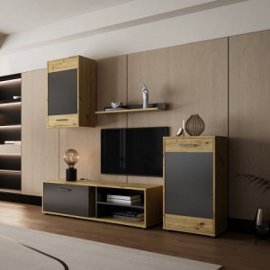 Меблева стінка Valetta 2050х353х1800 дуб артізан/антрацит