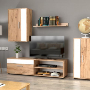 Меблева стінка Berno 2040х353х1500 дуб крафт золотий/білий