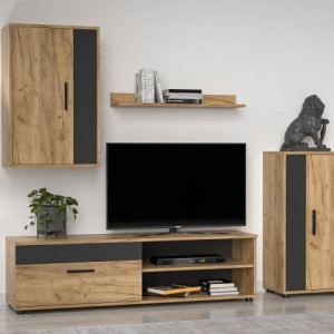 Меблева стінка Berno 2040х353х1500 дуб крафт золотий/антрацит