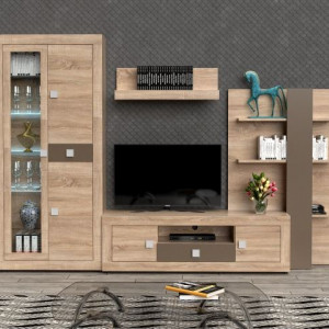 Меблева стінка Julieta JUW 2997х403х2006 дуб сонома/темний коричневий LED