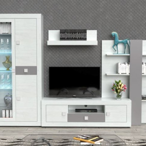 Меблева стінка Julieta JUW 2997х403х2006 сосна андерсен/сірий шифер LED