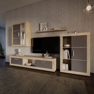 Меблева стінка Fiordo FRW 2742х398х1700 дуб сонома/графіт LED