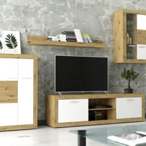 Меблева стінка Aturo 3300х400х2150 дуб артізан/білий