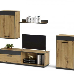 Меблева стінка Sani 2200х353х1460 дуб артізан/антрацит