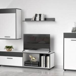 Меблева стінка Sani 2200х353х1460 білий платиновий/чорний