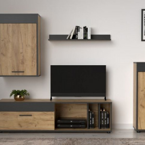 Меблева стінка Sani 2200х353х1460 дуб крафт золотий/антрацит