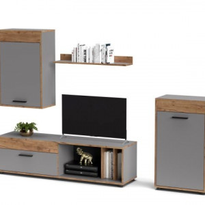 Меблева стінка Sani 2200х353х1460 сірий шифер/дуб крафт табако