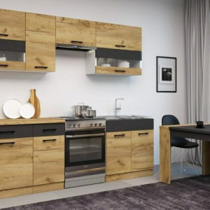 Кухонна стінка Nina 180+60 2400х520х2120 білий платиновий/дуб крафт золотий, матера