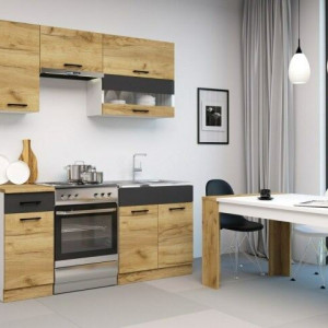 Кухонна стінка Nina 120+60 1800х520х2120 білий платиновий/дуб крафт золотий, матера