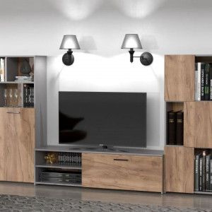 Меблева стінка Joy JOW2 2400х350х1370 сірий шифер/дуб крафт табако