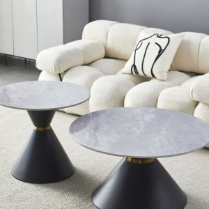 Комплект журнальних столиків Gemini 600x600x480 чорний/сіра кераміка