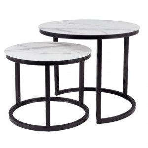 Комплект столиків Signal Atlanta C 700x700x410 ефект кераміки білий/чорний