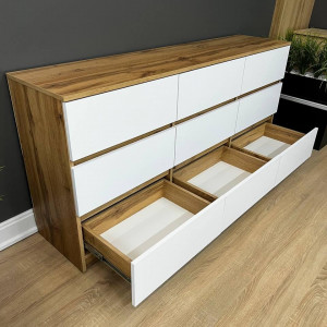 Комод Afina 9 шухляд ДСП 1600х370х750 мм Дуб Аппалачі/Білий