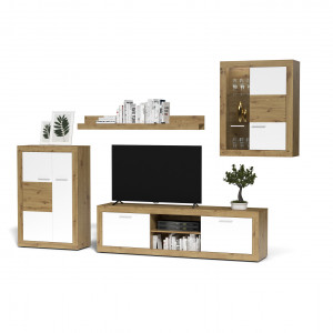 Меблева стінка Aturo 3300х400х2150 дуб артізан/білий