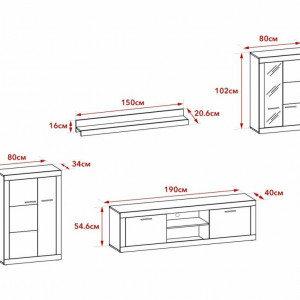 Меблева стінка Aturo 3300х400х2150 дуб крафт золотий/білий