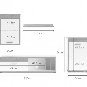 Меблева стінка Sani 2200х353х1460 білий платиновий/чорний