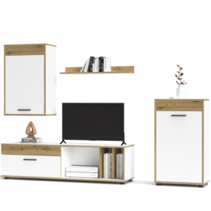 Меблева стінка Sani 2200х353х1460 білий платиновий/дуб артізан