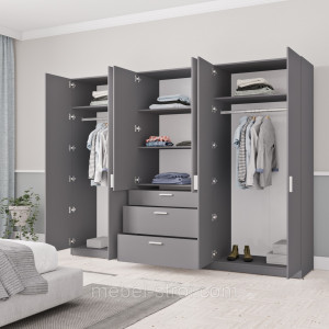 Шафа Шик 8_6Д розпашна з шухлядами 2737х550х2100 Антрацитовий