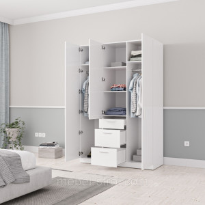 Шафа Шик 9_3Д розпашна з шухлядами 1378х550х2100 Білий