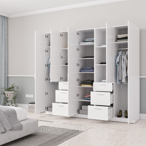 Шафа Шик 9_5Д розпашна з шухлядами 2284х550х2100 Білий