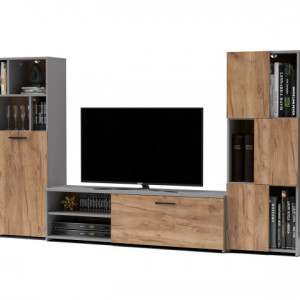 Меблева стінка Joy JOW2 2400х350х1370 сірий шифер/дуб крафт табако