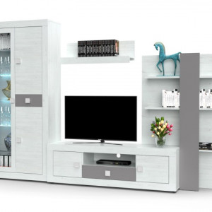 Меблева стінка Julieta JUW 2997х403х2006 сосна андерсен/сірий шифер LED