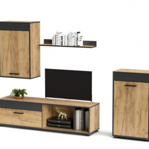 Меблева стінка Sani 2200х353х1460 дуб крафт золотий/антрацит